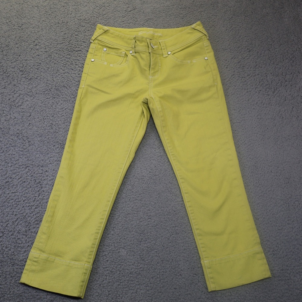 Tommy Bahama Womens Size 2 Lime Green Cropped Jeans Straight Leg Contrast Stitch